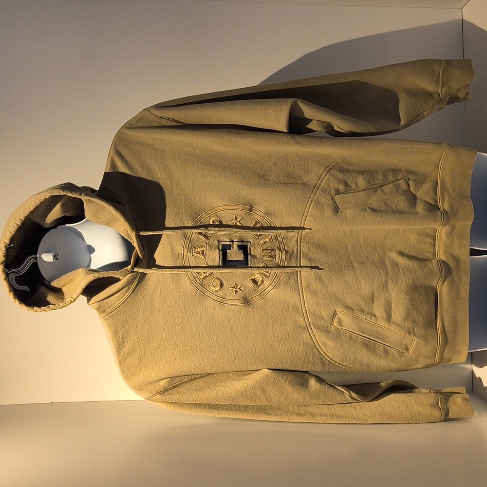 Chaps Denim men's long sleeve hooded pullover sweatshirt large tan logo